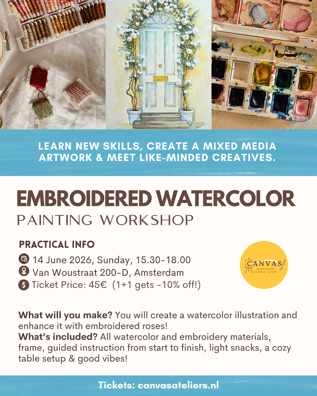 14/06 - Embroidered Roses + Watercolor Painting  Workshop